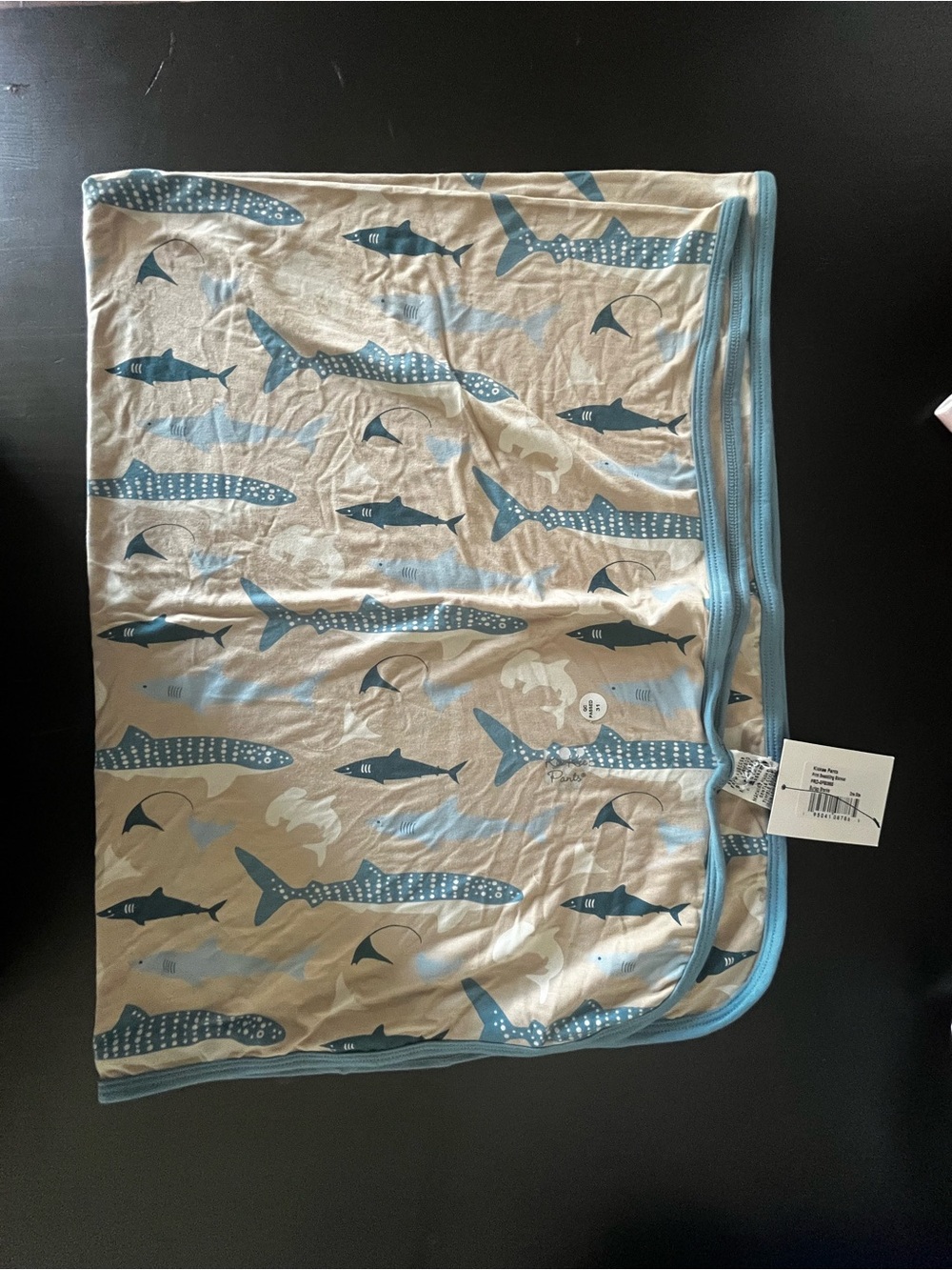 Kickee Pants Shark Print Cotton Blanket - Blue & Cream - Picture 3 of 6